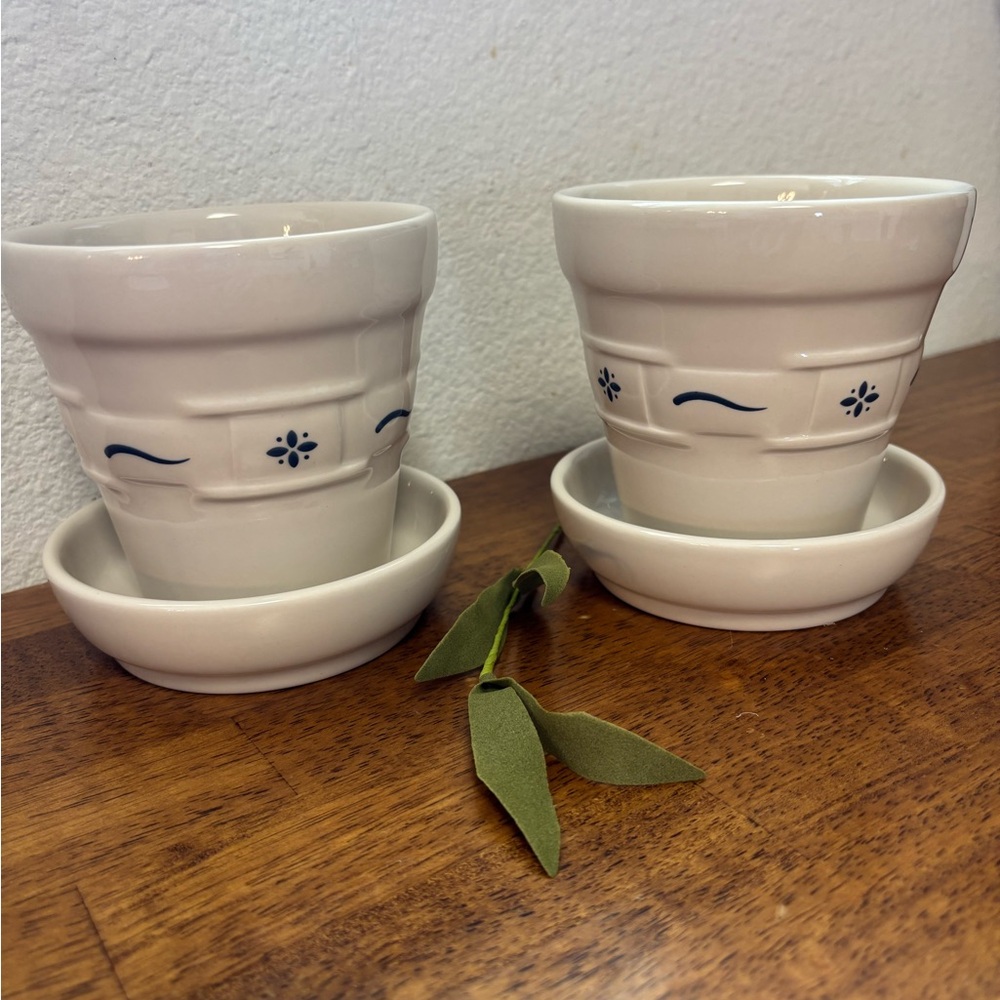 Long Gaberger Pottery Planters with Blue Accents